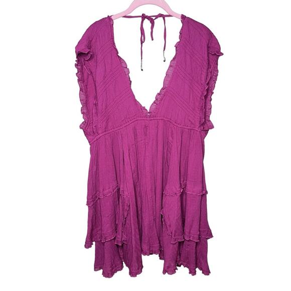 Free People Dresses & Skirts - Free People Antoinette Plunge Neck Tiered Dress Dreamy Mulberry Size Large